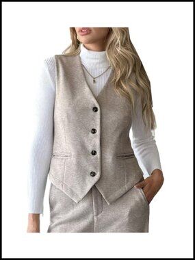 Women's Wool Blend Suit Vest Tweed Vintage V Neck Sleeveless Button Waistcoat